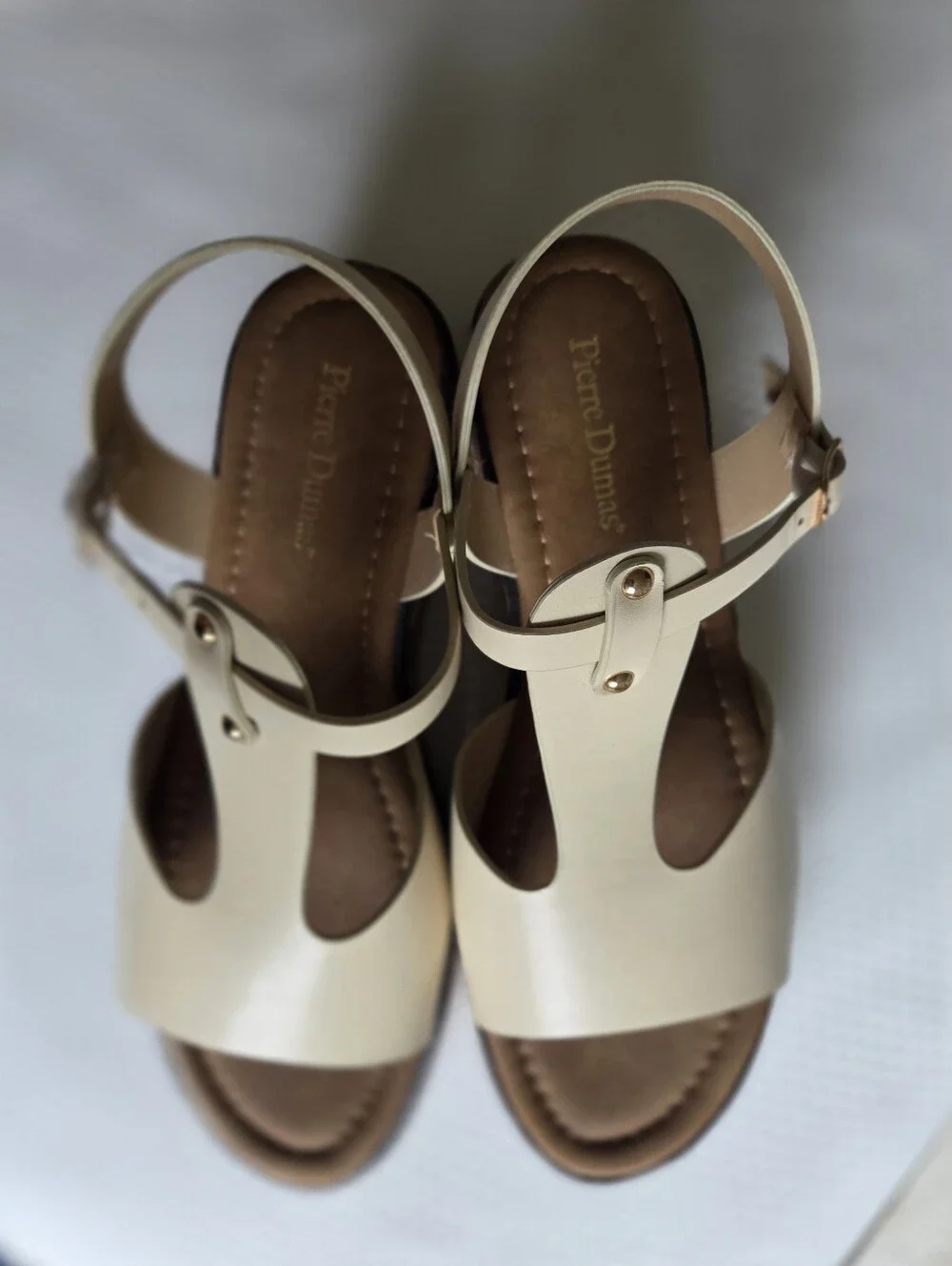 Pierre Dumas Cream T-Strap Sandals